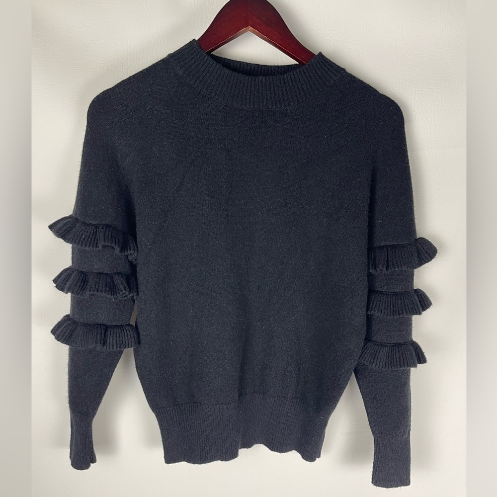 Anthropologie Line & Dot Tiered Ruffle Sleeve Black Sweater XS